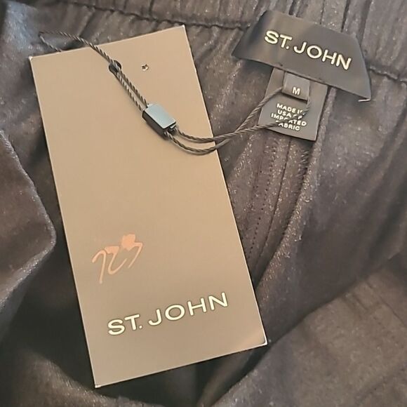 ST JOHN Wool Blend Tie Front Stretchy Charcoal Gray Pants Size M - Picture 11 of 12